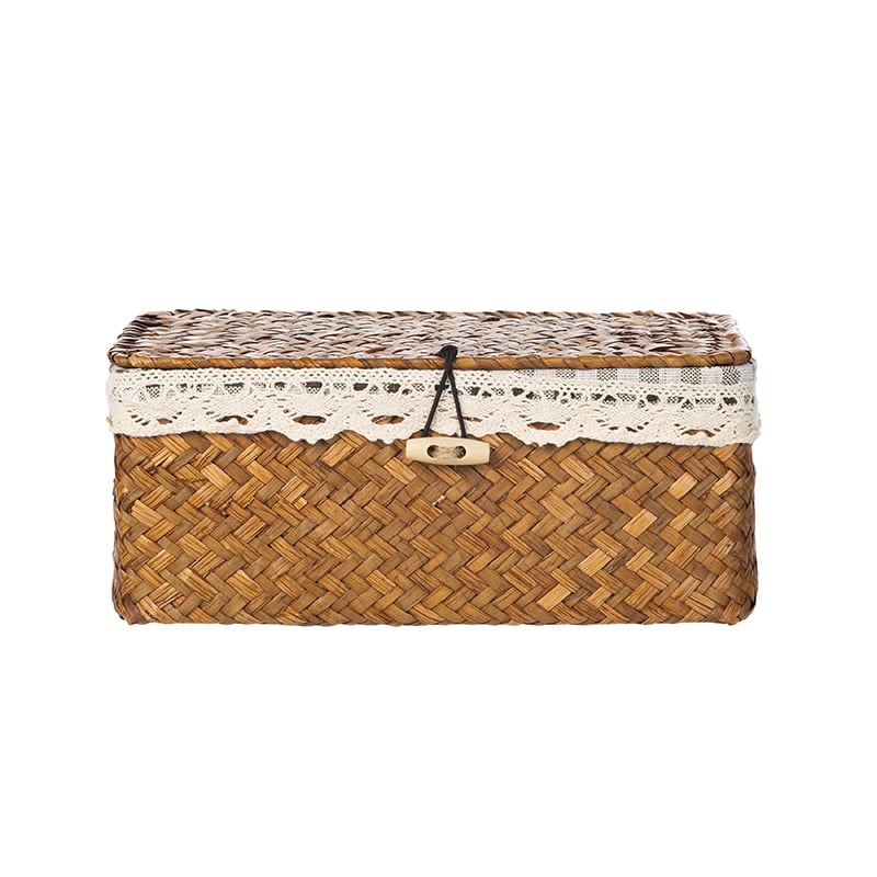 Boîte de rangement en rotin tissé avec couvercle