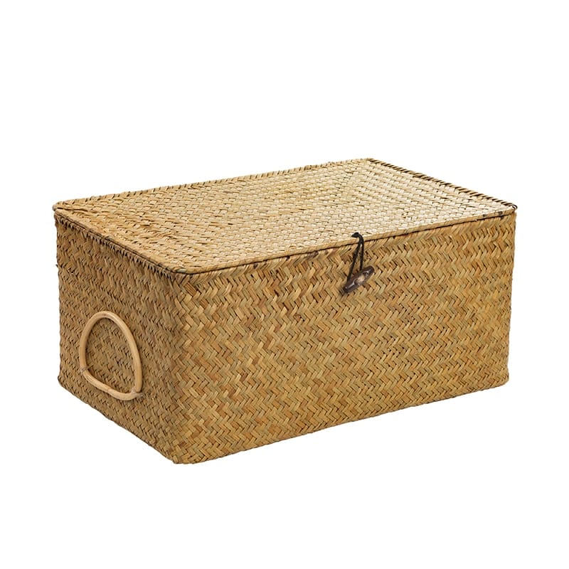 Boîte de rangement rectangulaire en rotin avec poignée
