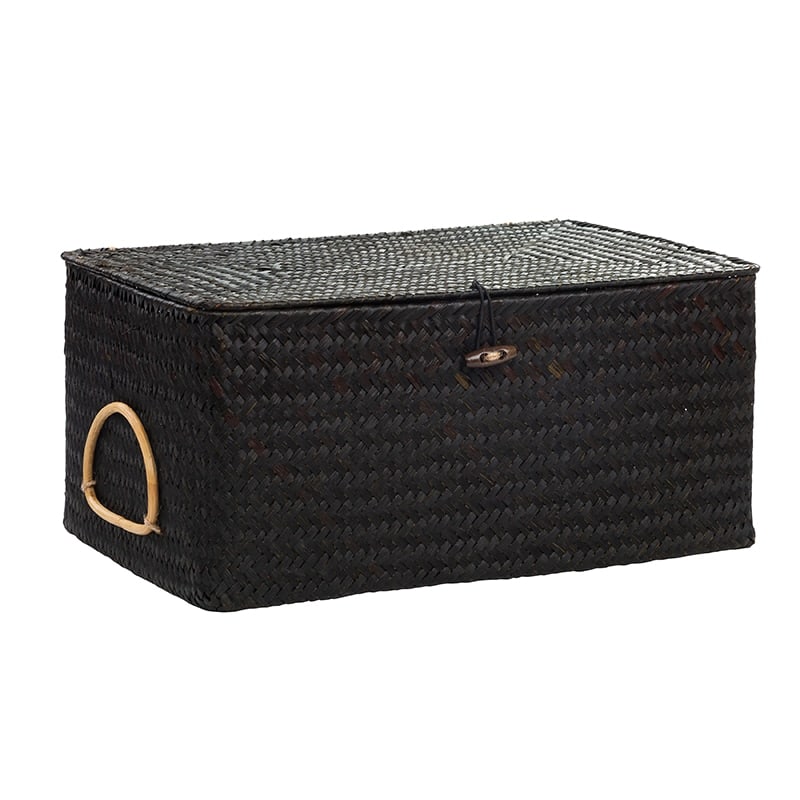 Boîte de rangement rectangulaire en rotin avec poignée