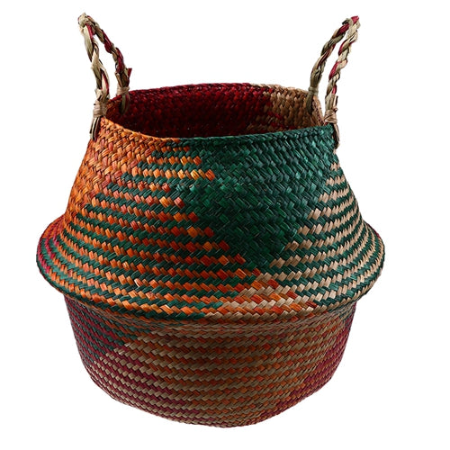 Cache pot de rangement pliable en osier et en rotin tissé à la main avec motif rectangulaire