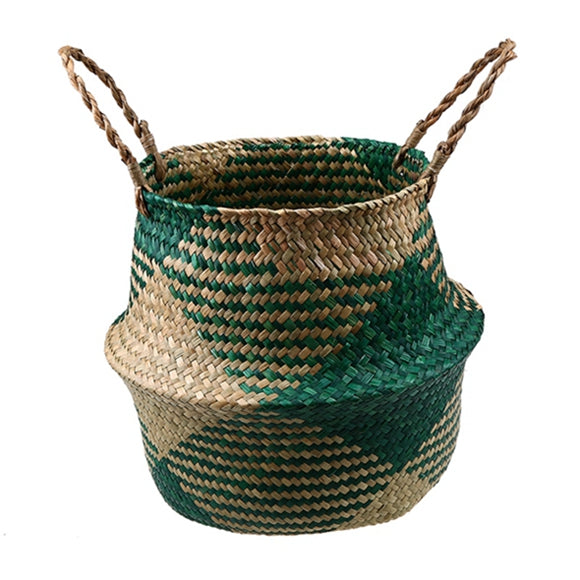 Cache pot de rangement pliable en osier et en rotin tissé à la main avec motif rectangulaire
