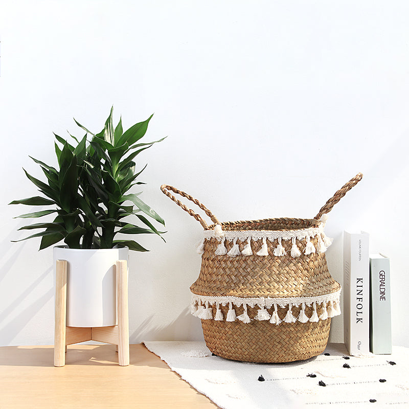 Cache pot en rotin avec dentelle style nordique