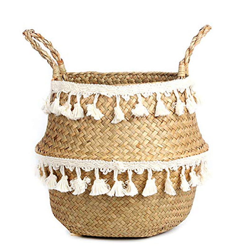 Cache pot en rotin avec dentelle style nordique