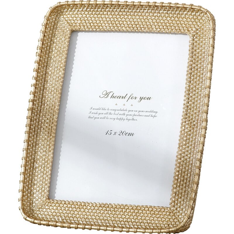 Cadre photo vintage large rectangulaire en résine et rotin