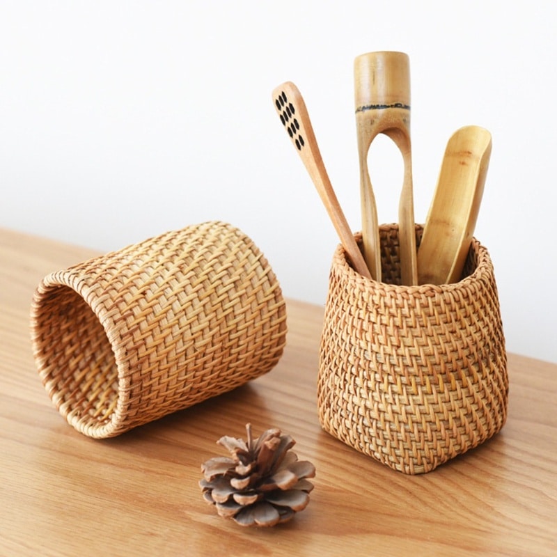Corbeille de rangement ronde en rotin