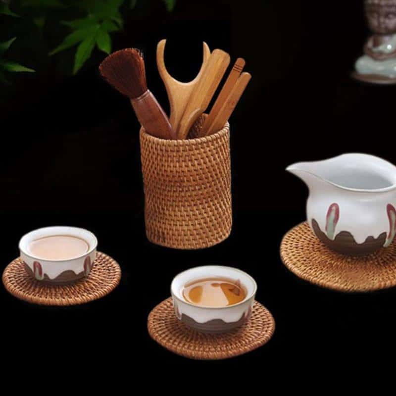 Corbeille de rangement ronde en rotin