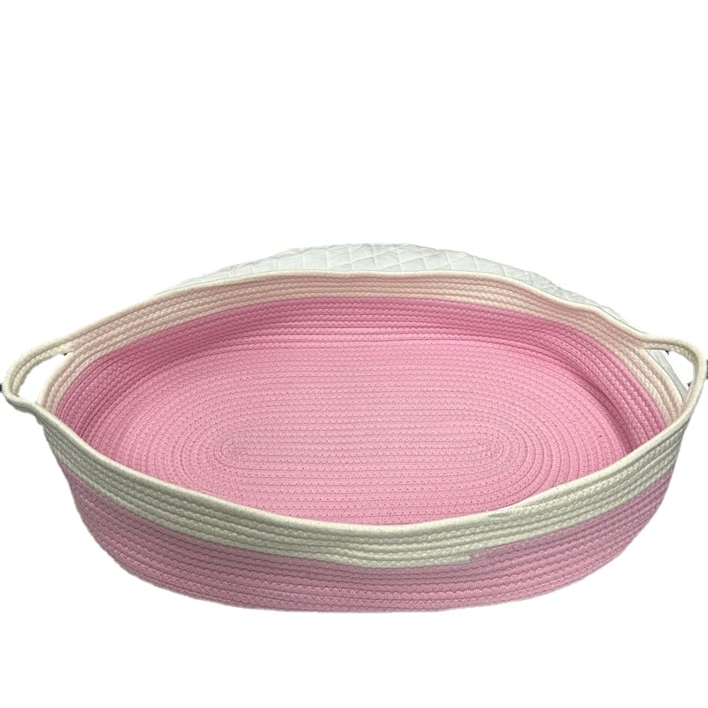 Couffin en rotin synthétique rose et blanc