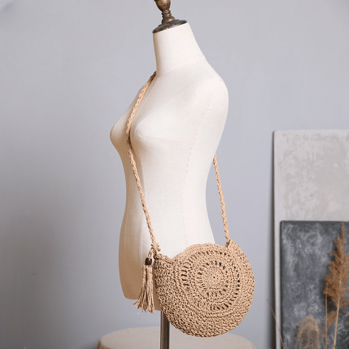 Sac rond souple en paille pour femme