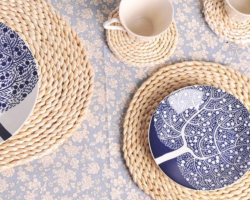 Dessous de plat rond en rotin tissé