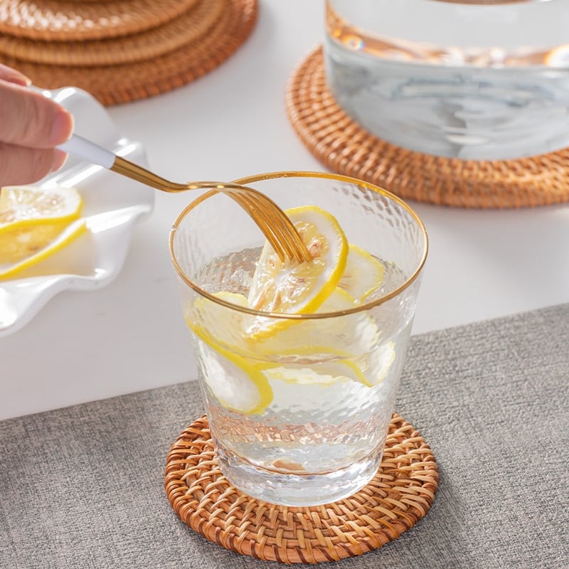Dessous de verre rond en rotin naturel, 4 pièces
