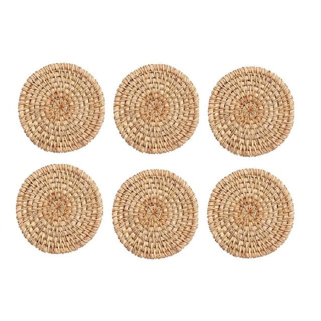 Dessous de verre rond en rotin naturel, 6 pièces