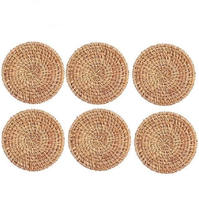 Dessous de verre rond en rotin naturel, 6 pièces