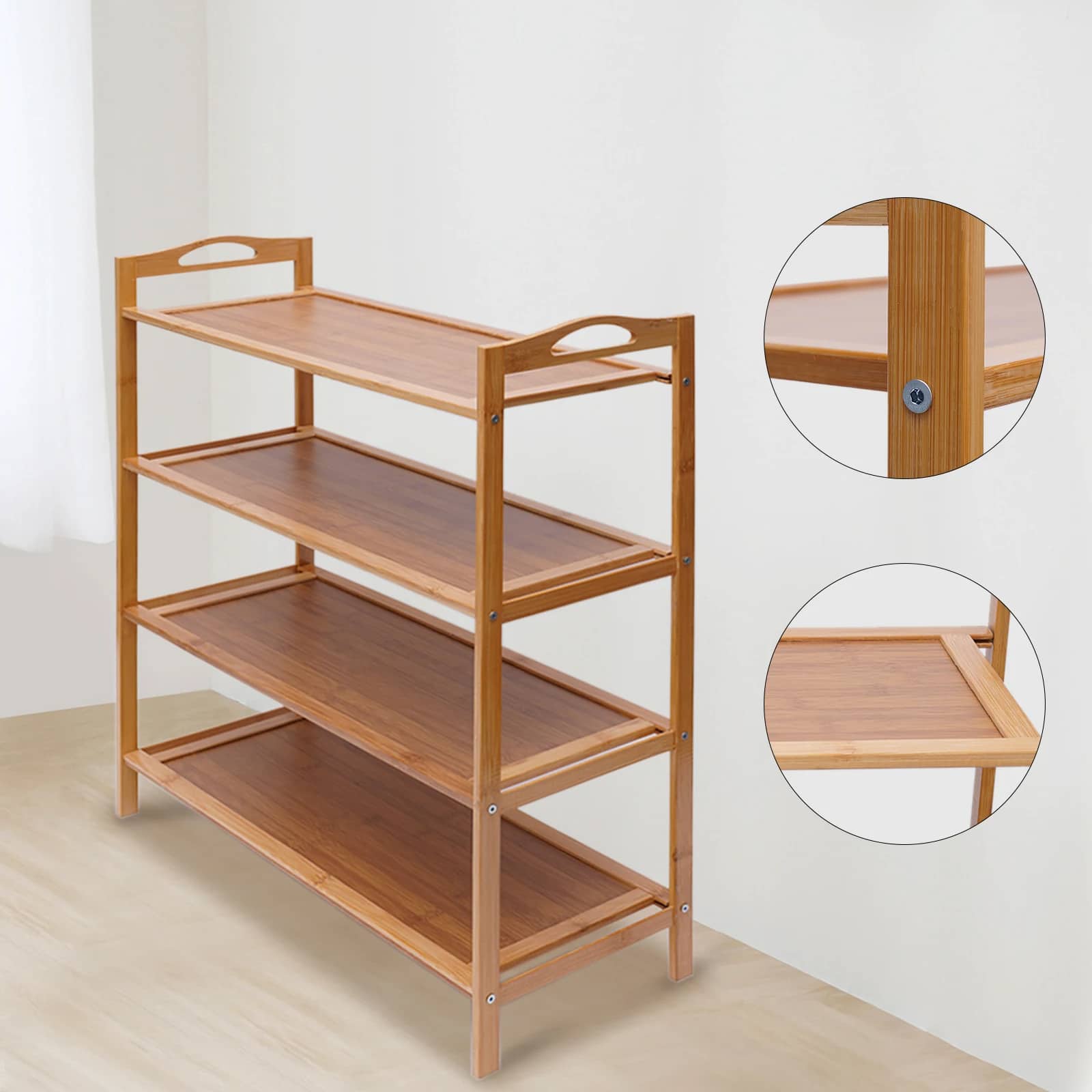 Étagère Bambou pour Chaussures à Quatre Niveaux