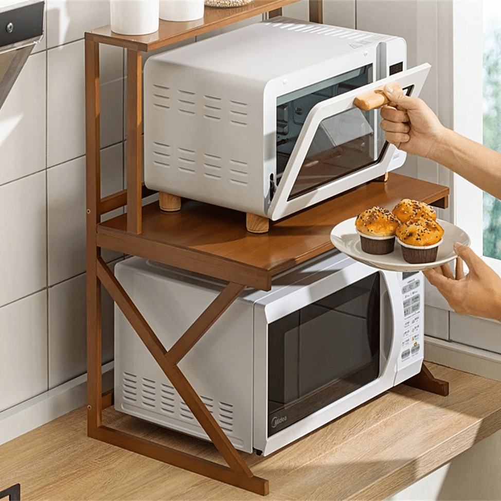 Étagère Bambou pour Micro-ondes avec Rangements Pratiques