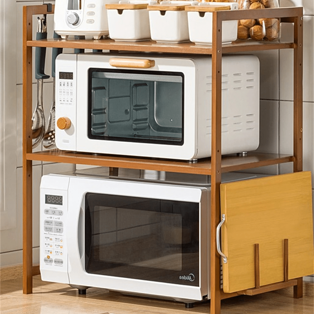 Étagère Bambou pour Micro-ondes avec Rangements Pratiques