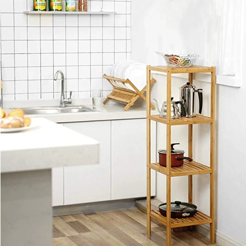 Étagère Bambou Multifonctionnelle à Quatre Niveaux