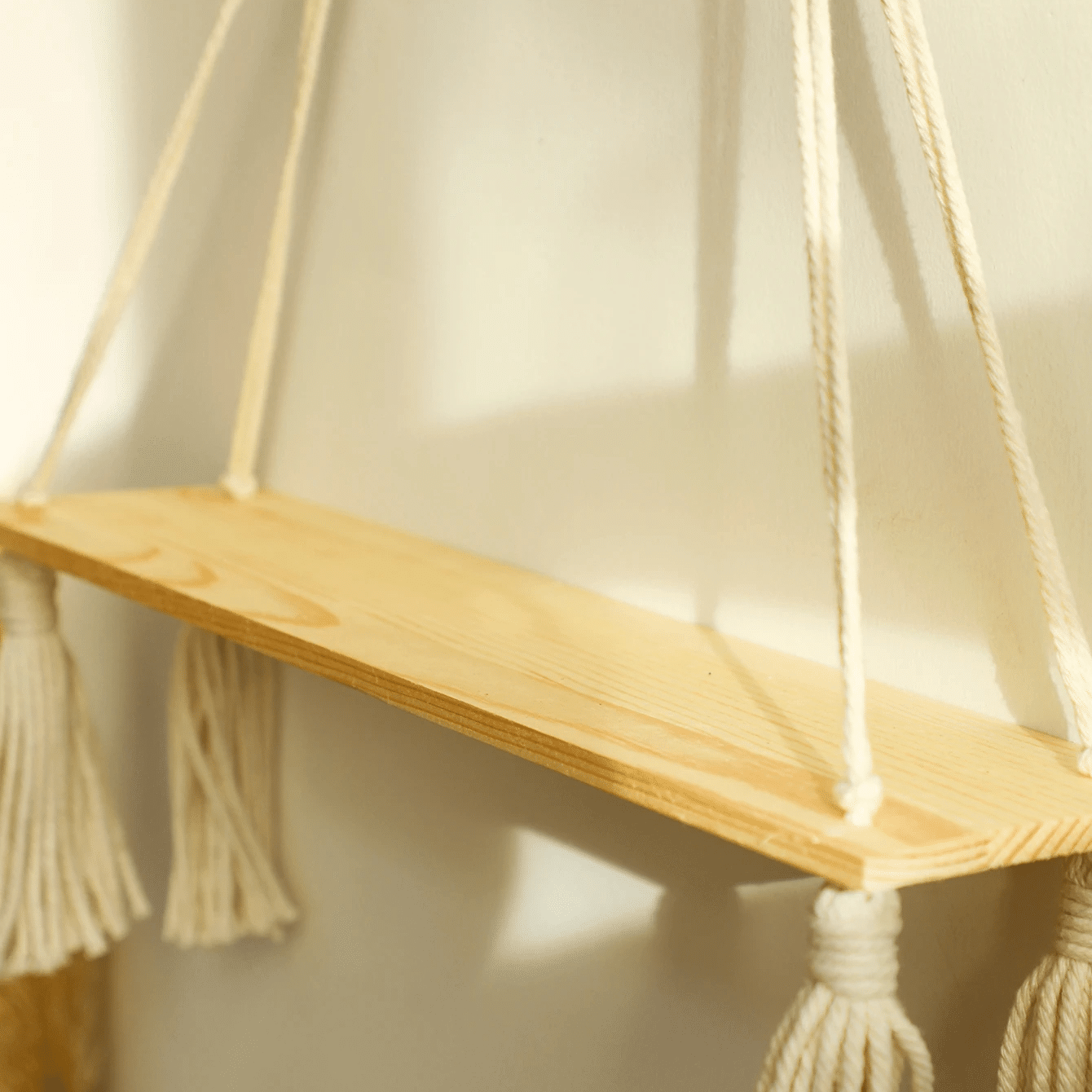Étagère Bois à Suspendre de Style Bohème avec Macramé