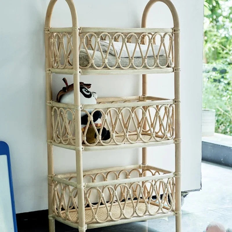 Étagère Rotin Beige à Trois Niveaux