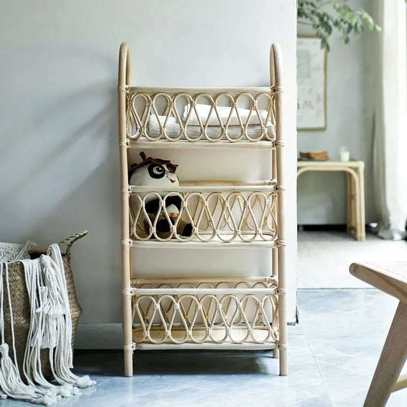 Étagère Rotin Beige à Trois Niveaux
