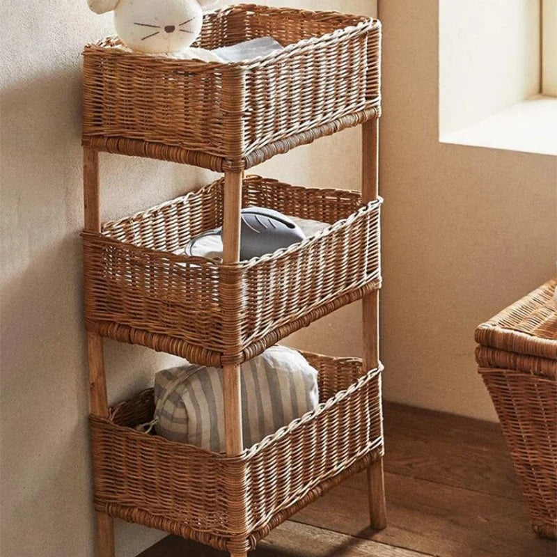 Étagère Rotin à Panier à Trois Niveaux