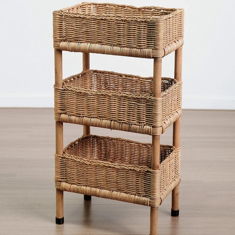 Étagère Rotin à Panier à Trois Niveaux