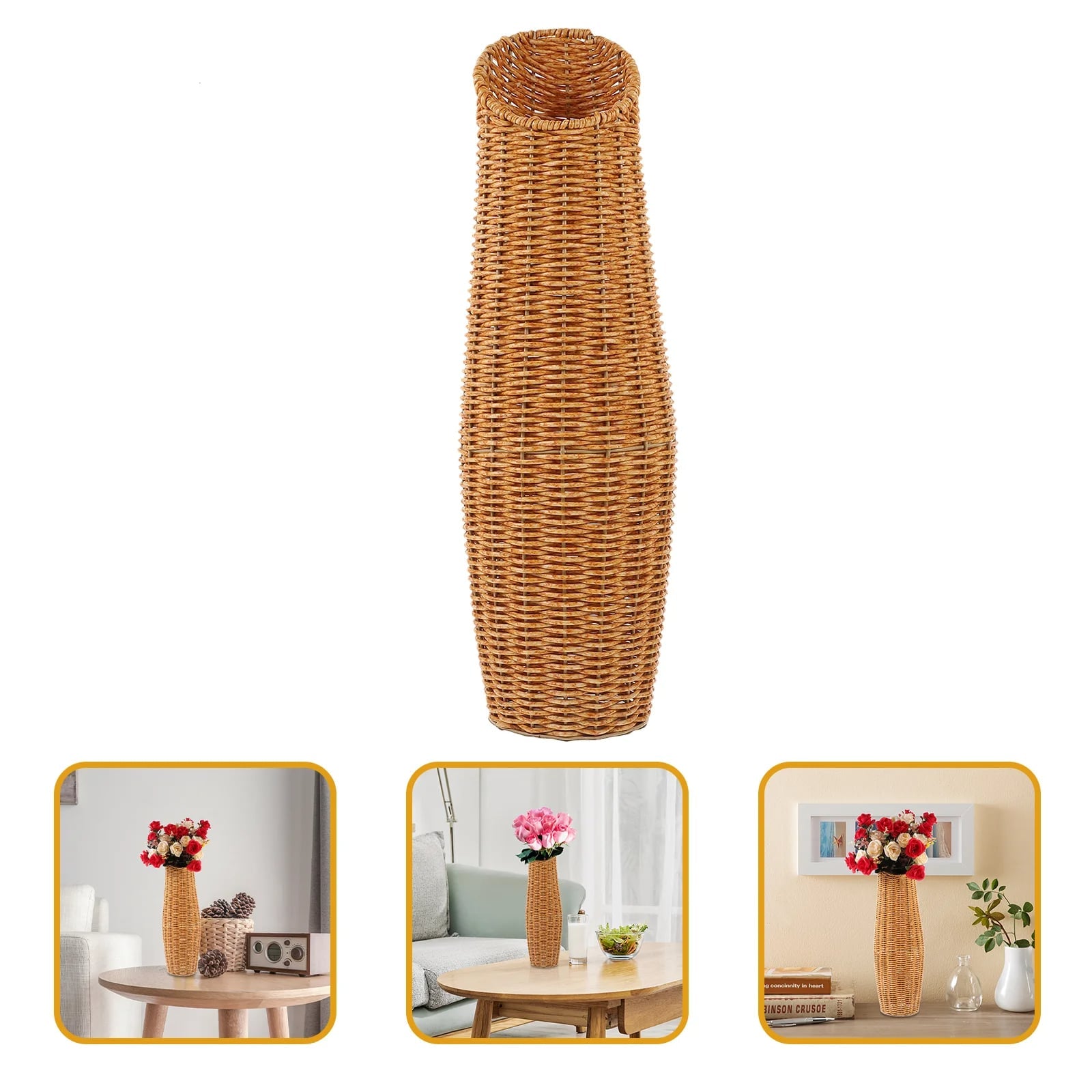 Grand Vase en Osier de Forme Cylindrique