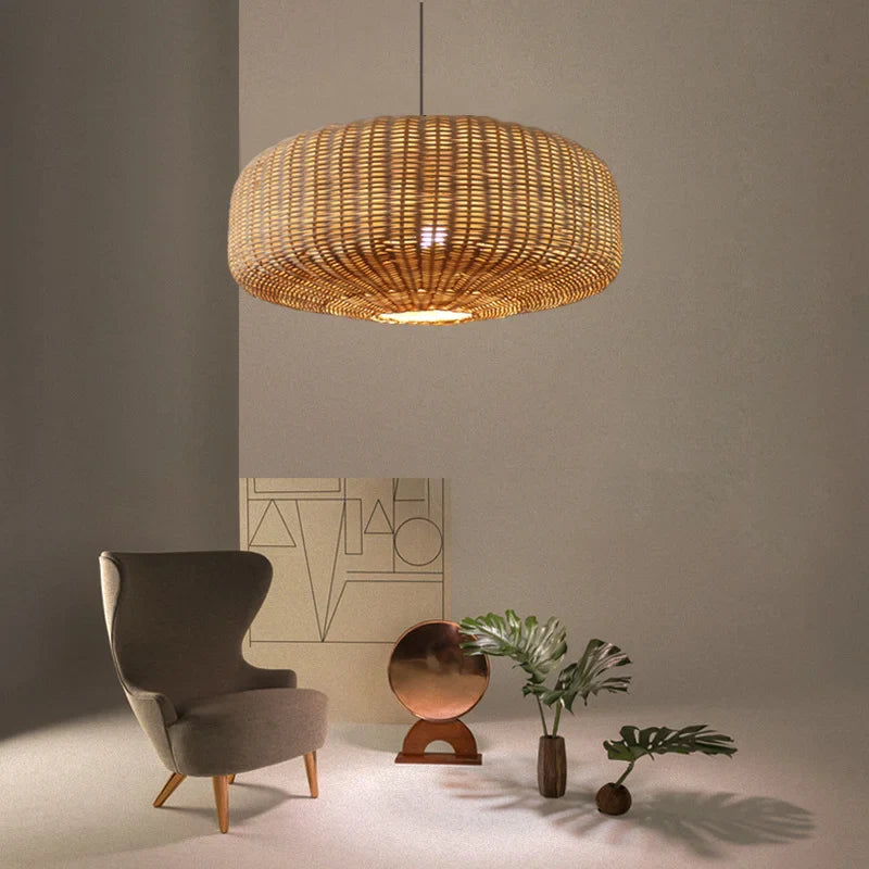 Suspension rotin forme tambour tressé naturel | Rondo