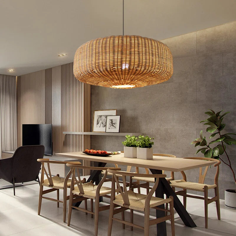 Suspension rotin forme tambour tressé naturel | Rondo