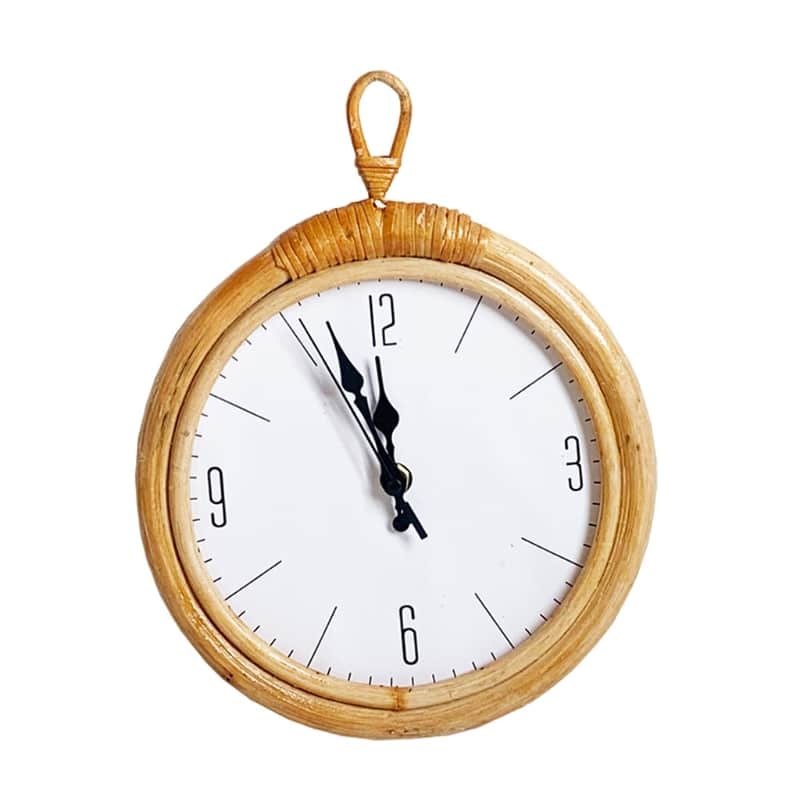 Horloge murale à cadre en rotin tissé à la main