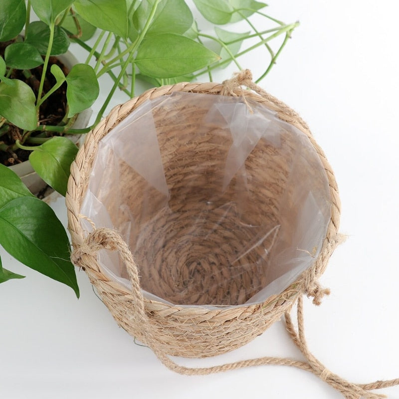 Jardinière suspendue avec corde de jute tissée en macramé