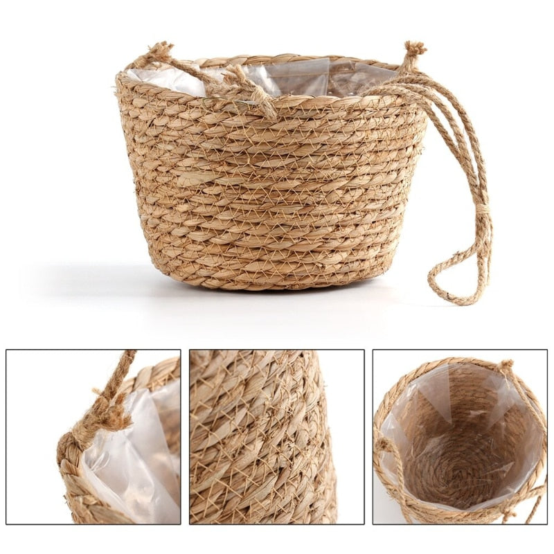 Jardinière suspendue avec corde de jute tissée en macramé