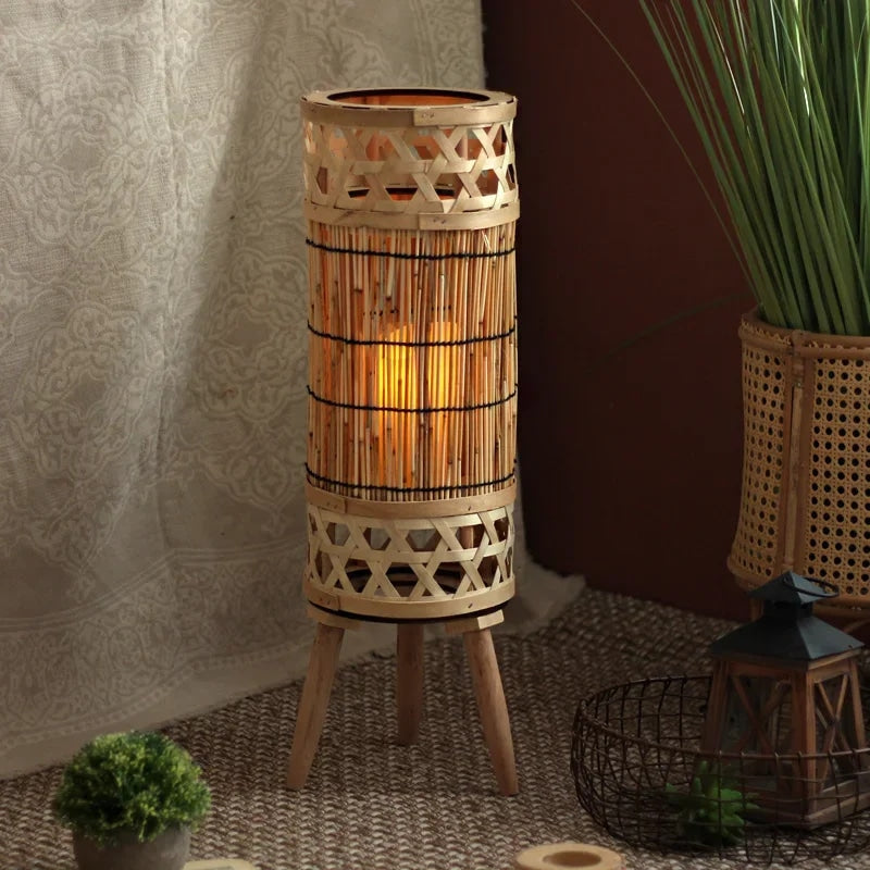 Lampadaire Effet Osier avec Bougie Électrique
