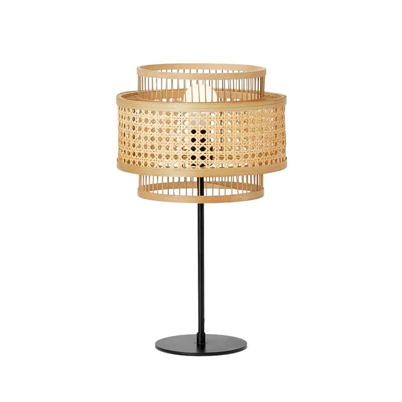 Lampadaire en rotin double abat-jour