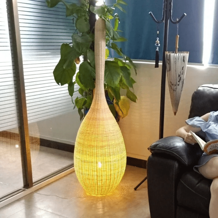 Lampadaire Osier Autoportant à LED Style Japonais