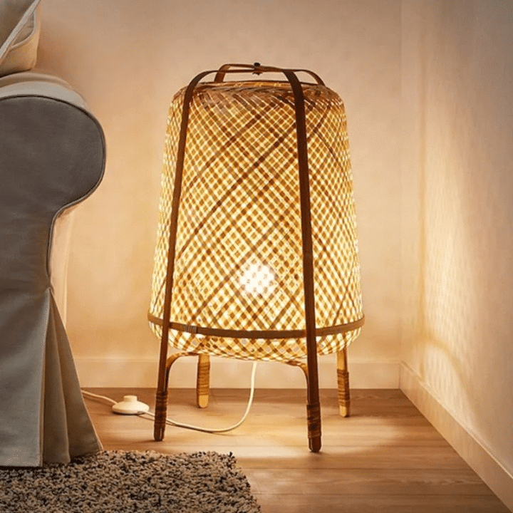Lampadaire Osier à LED sur Pieds Style Japonais
