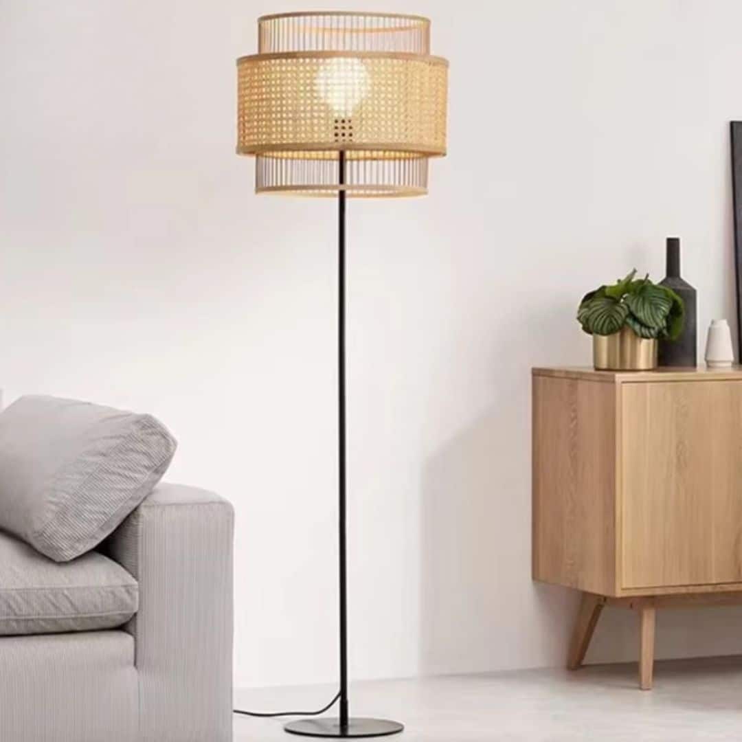 Lampadaire Rotin Japonais de Style Vintage