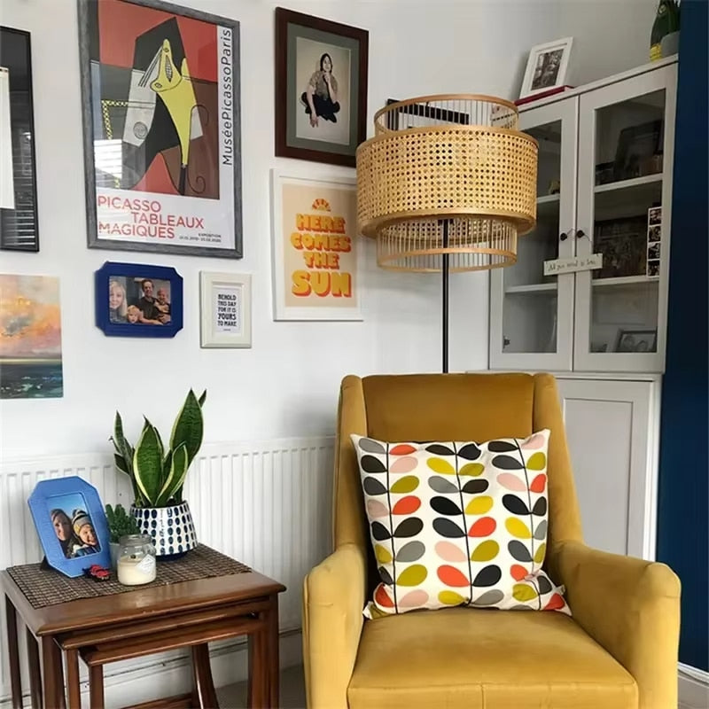 Lampadaire Rotin Japonais de Style Vintage