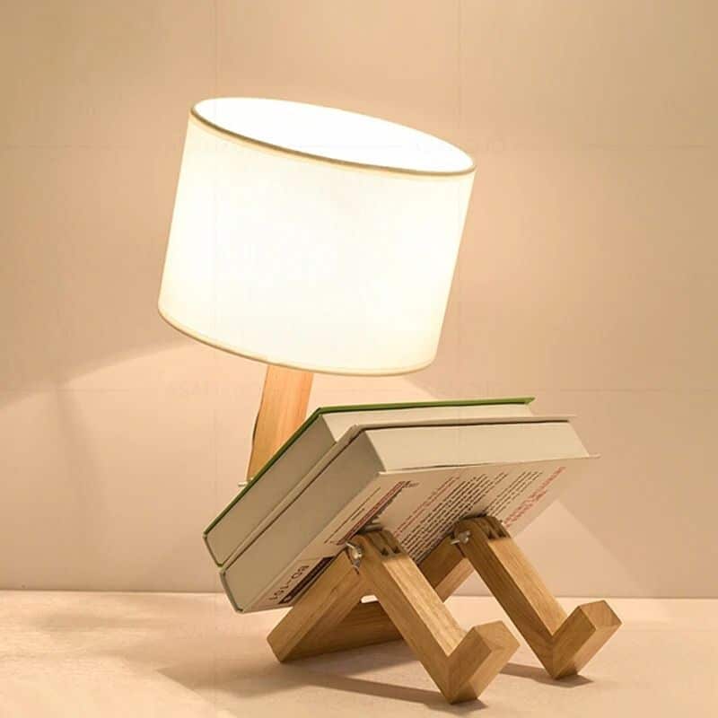 Lampe de Chevet Bois Originale en Forme de Robot