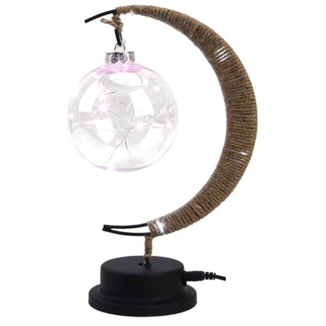 Lampe en rotin en forme de lune rose