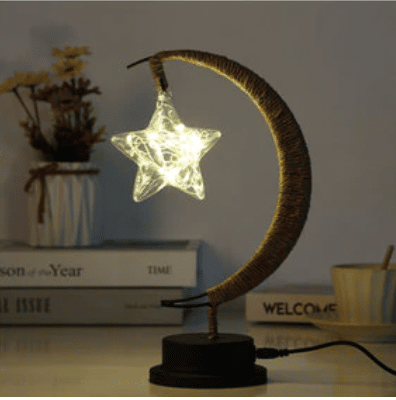Lampe en rotin USB en forme de lune à ampoule étoile