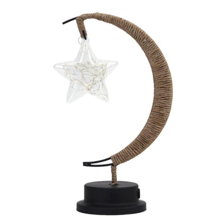 Lampe en rotin USB en forme de lune à ampoule étoile
