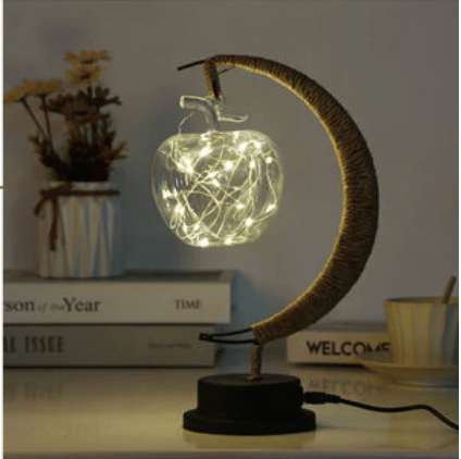 Lampe en rotin USB en forme de lune à ampoule pomme
