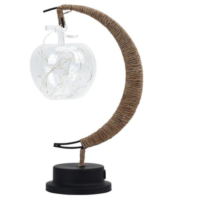 Lampe en rotin USB en forme de lune à ampoule pomme