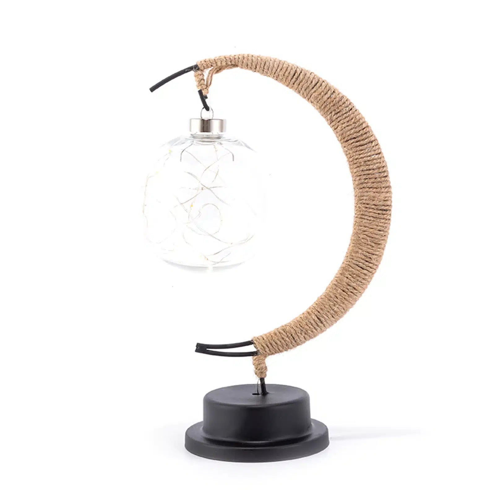Lampe en rotin USB en forme de lune dorée