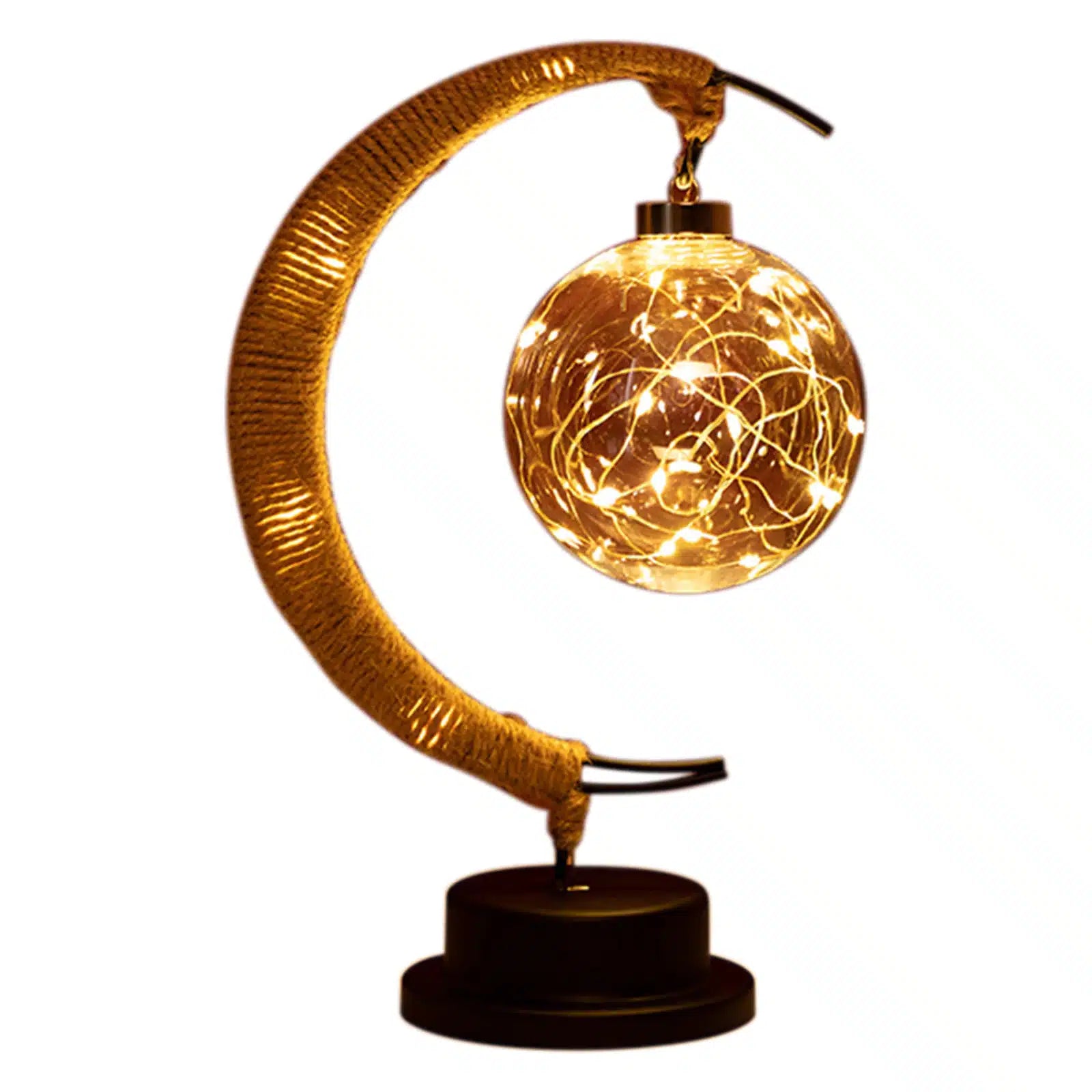 Lampe en rotin USB en forme de lune dorée