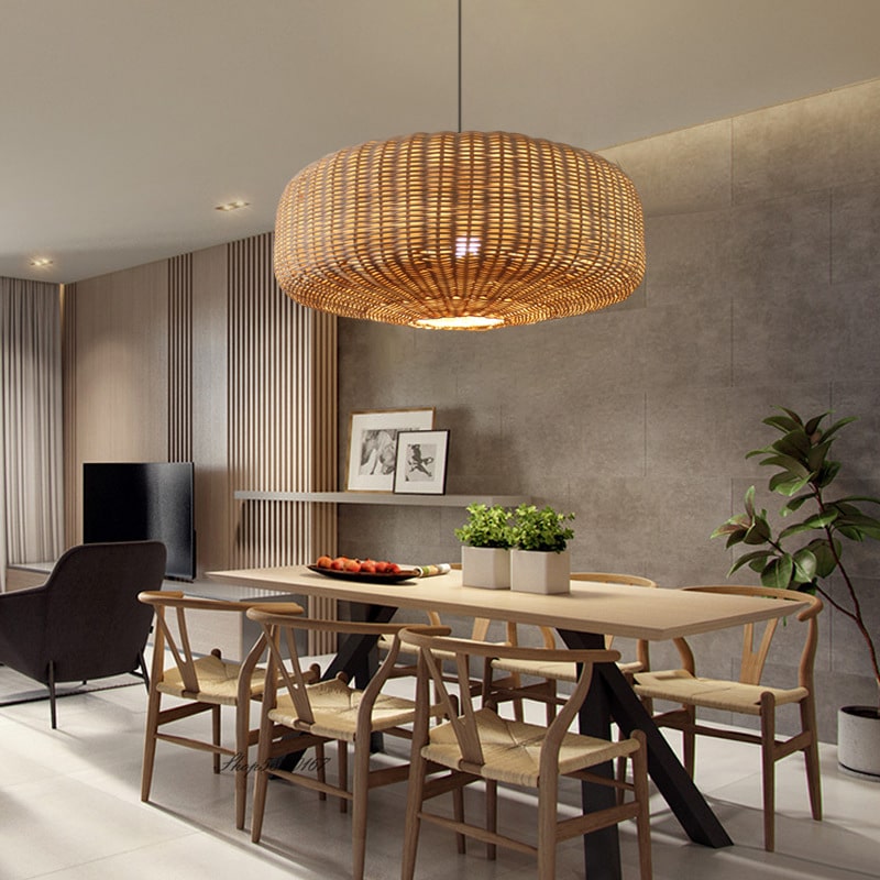 Lampe suspendue chinoise en rotin au design rétro faite à la main