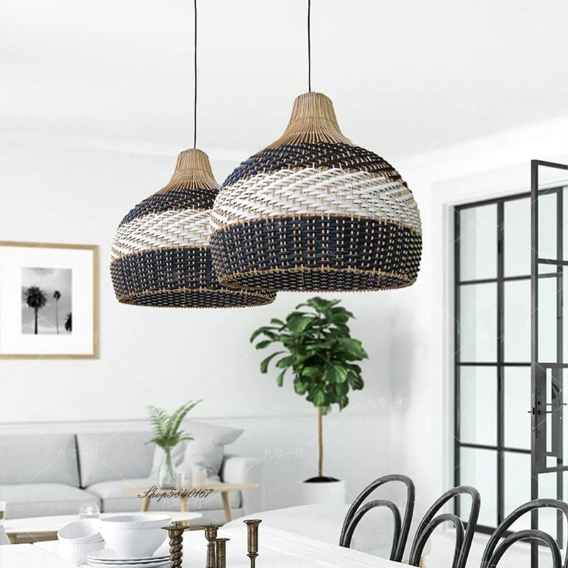 Lampe suspendue en rotin style chinois à design créatif