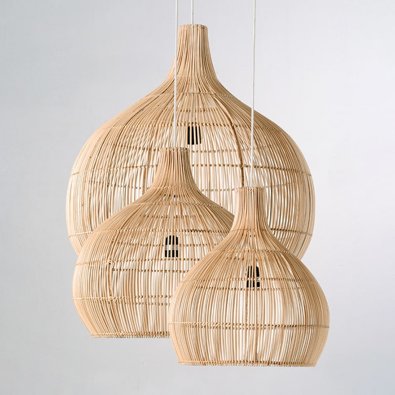 Lampe suspendue en rotin style chinois vintage tissée à la main