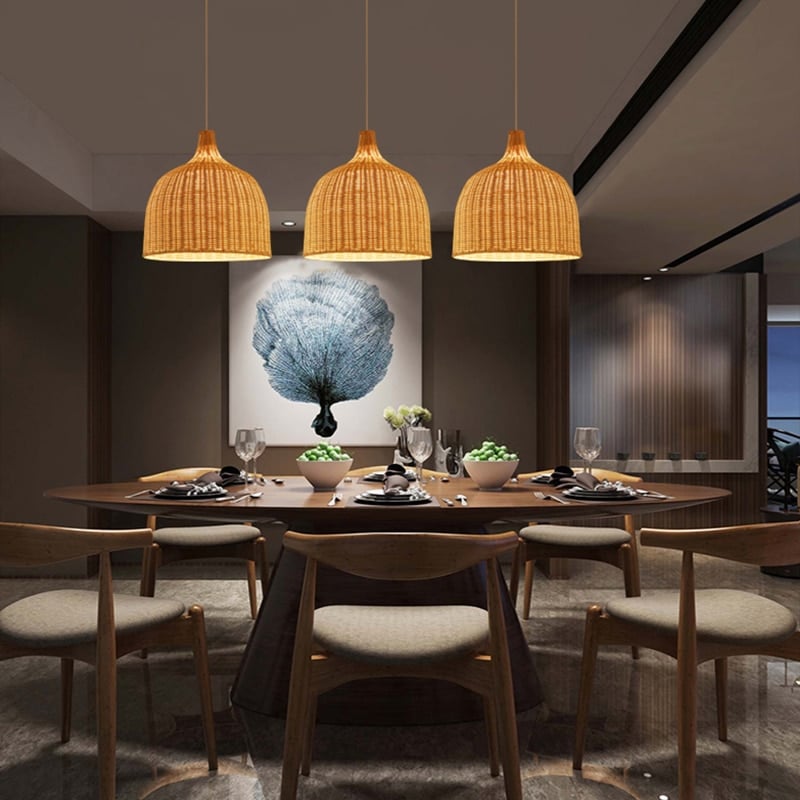 Lampe suspendue japonaise en rotin