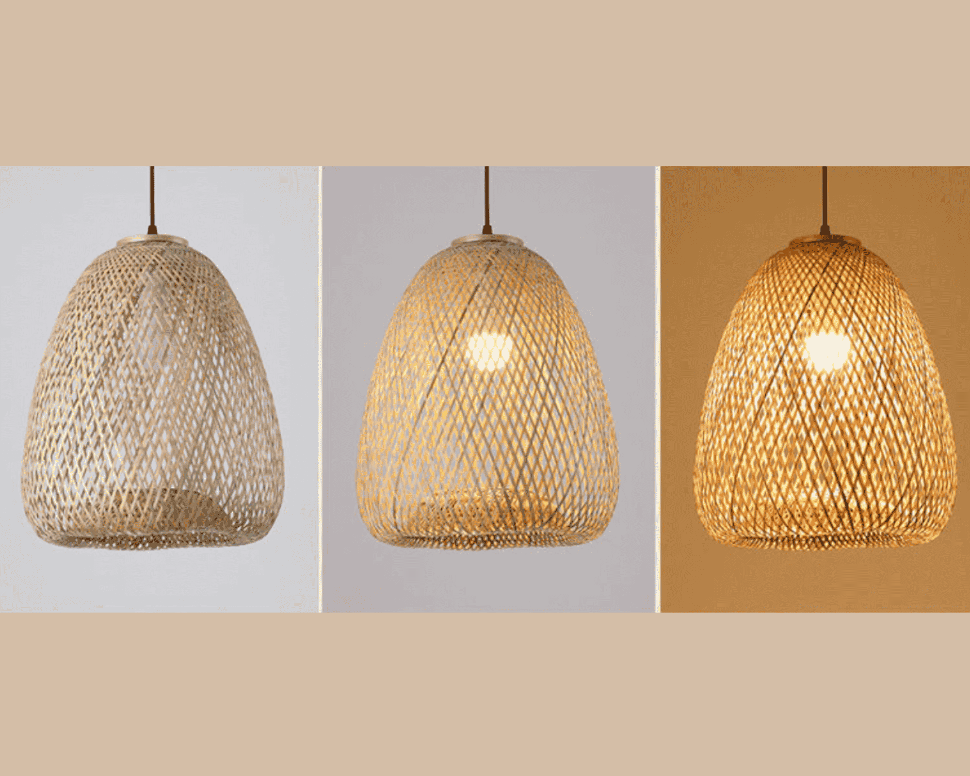 Lampe suspendue rustique en rotin forme tulipe arrondie